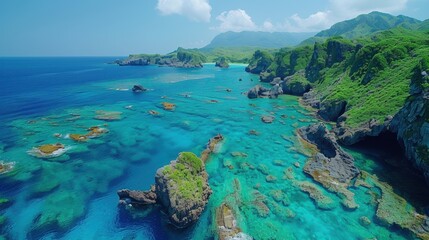 Naklejka premium Okinawa Island Turquoise Waters Coastal Cliffs Scenic Beauty