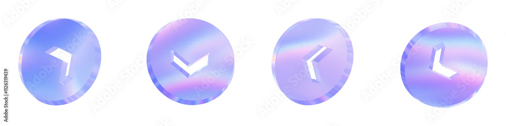 Poster set of 4 3d glass round arrow shape with aberration effect isolated on a transparent background. blu