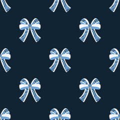 A seamless pattern with flat textured bows and ribbons