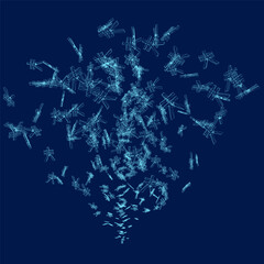 Stream of many Yen currency signs made of blue lines. Vector illustration