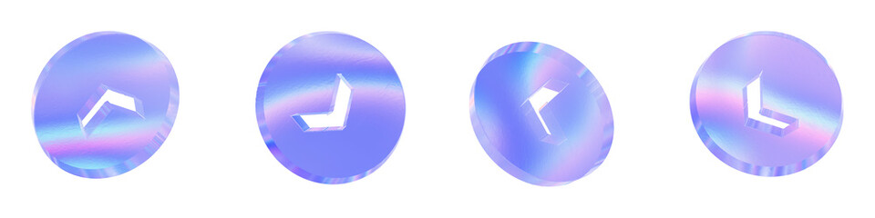 Set of 4 3d glass round arrow shape with aberration effect isolated on a transparent background. Blue tone. 3d transparent elements for graphic design.