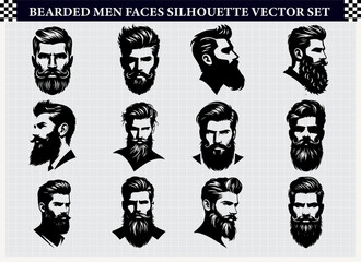 Stylish Bearded Men Face Silhouettes for Masculine, Hipster, and Grooming Design
