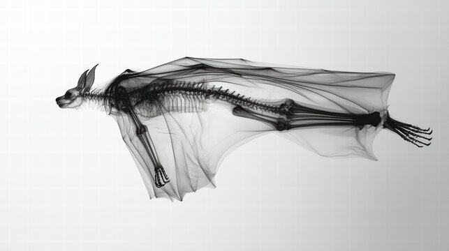 X-ray Image of a Bat in Flight Showcasing Skeletal Structure