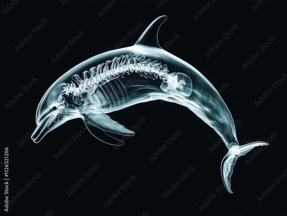 Poster x-ray image of dolphin showing skeleton and internal structure