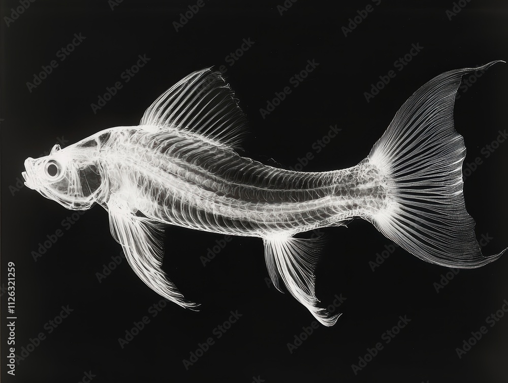Poster x-ray image of a fish showcasing internal bone structure and details