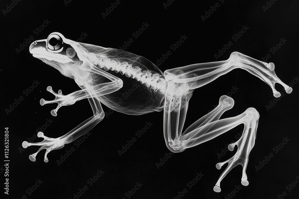 Poster x-ray image of a frog showing internal structure and anatomy