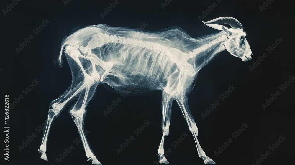 Poster x-ray of a goat skeleton with detailed bone structure displayed