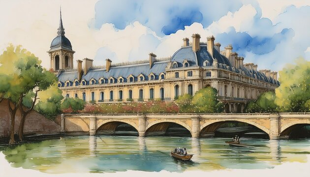 Bridge spans a river with a building in the background