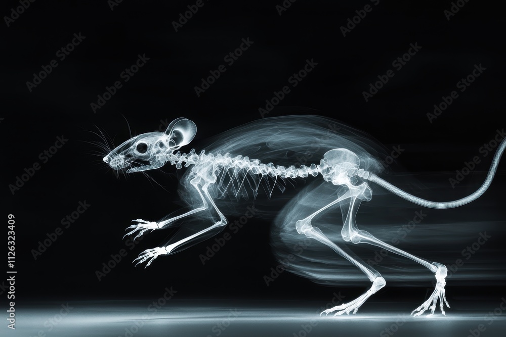 Poster x-ray image of a small rodent in motion captured in dark environment