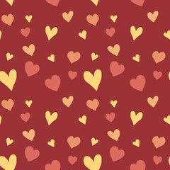 Illustration of a seamless heart pattern in a cute style on a bright colored background, like love during Valentine's Day.