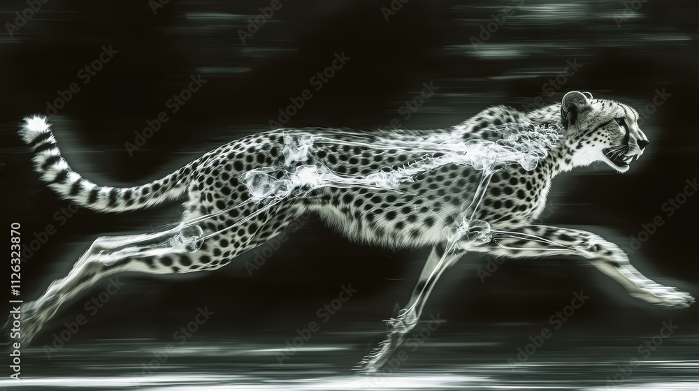 Poster cheetah in motion with transparent anatomical structure displayed