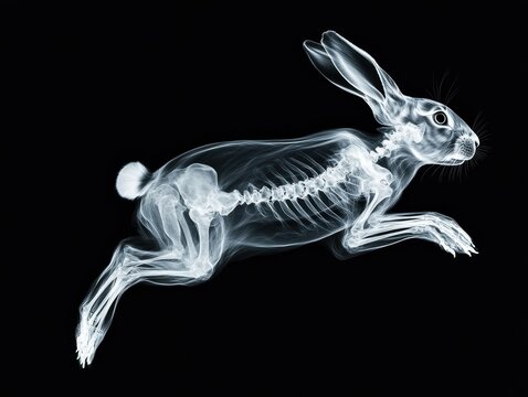 X-ray Image of Rabbit in Motion Showcasing Elegant Skeleton Structure