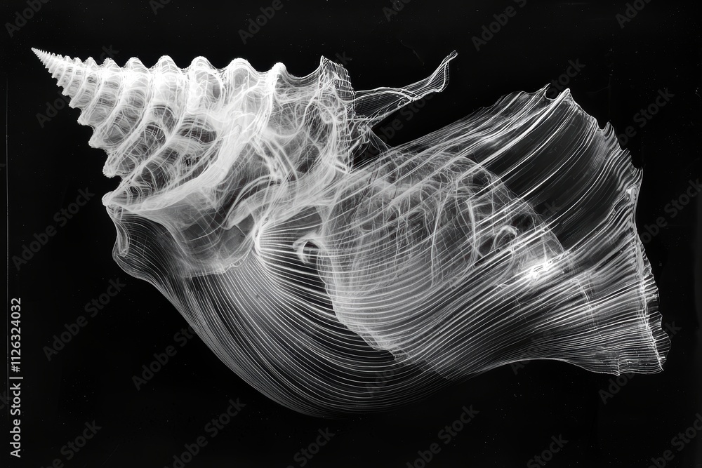 Poster ethereal radiance of an intricate seashell form on dark background