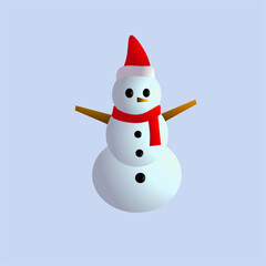 3D Vector Snowman with Santa Hat illustration isolated on white background