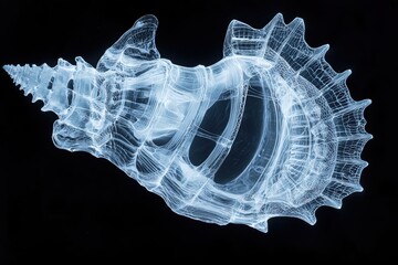 Detailed Transparent X-ray Image of a Seashell on Black Background