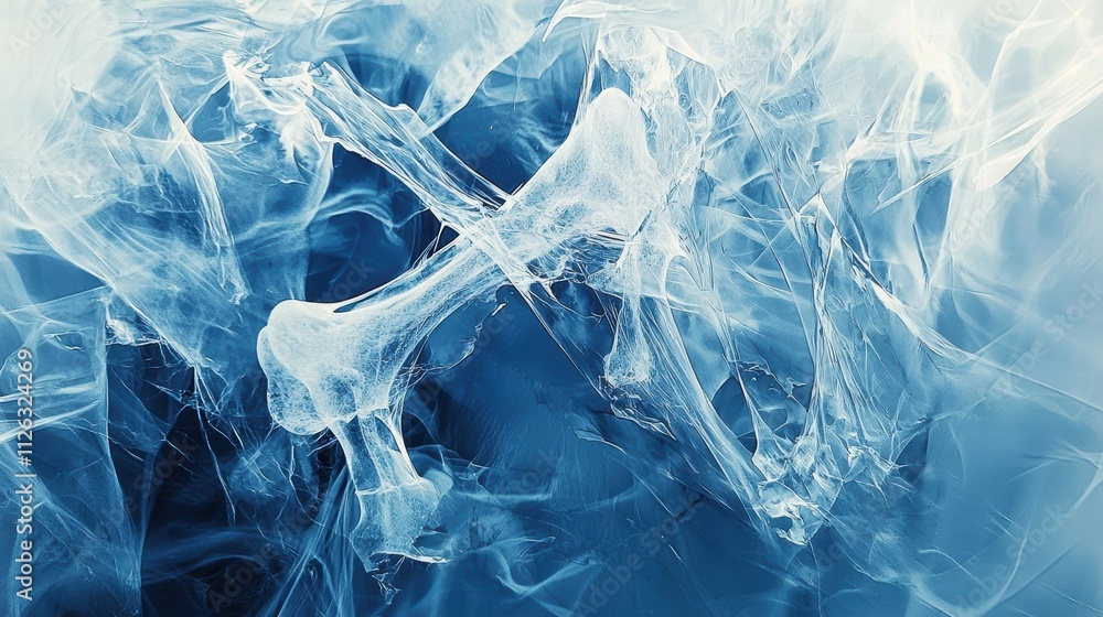 Poster abstract representation of a bone in ice-like blue texture