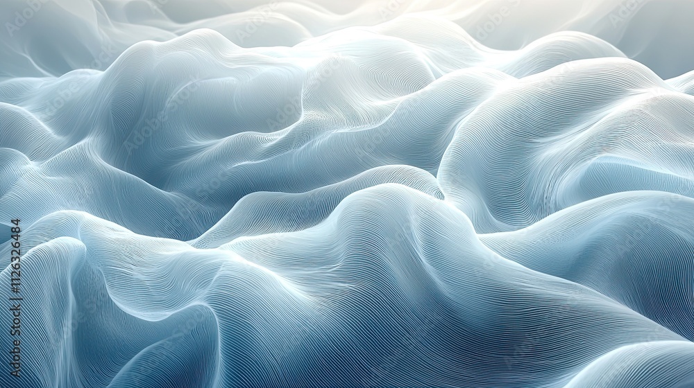 Poster soft undulating waves of light create a tranquil atmosphere in a serene abstract landscape