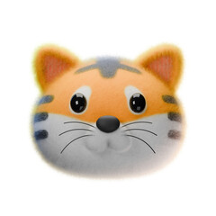 Cute Animal Tiger Head 3D Rendering Icon Isolated Transparent Background	