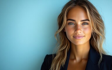 Naklejka premium A woman in a suit is smiling for the camera