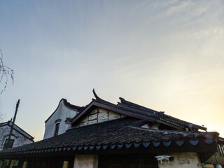 Serene Sunset Over Traditional Architecture with Historic Charm