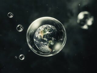 Naklejka premium earth in a soap bubble floating in space