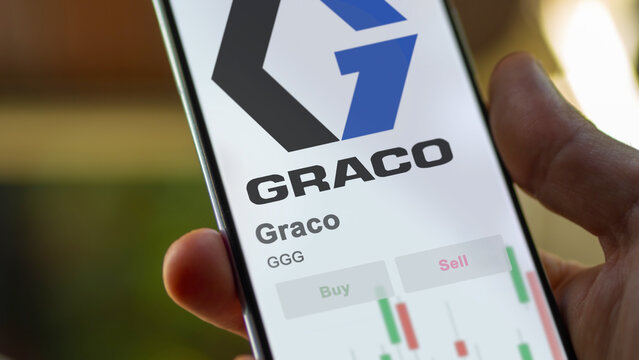 March 26th 2024, logo of Graco on a white wall in a hall building, the $GGG brand indoor.