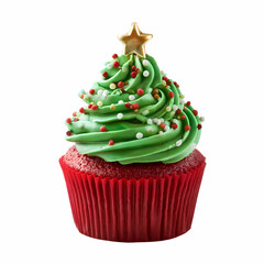 Christmas Tree Cupcake  Festive Red Velvet Cupcake with Green Frosting and Sprinkles  Holi