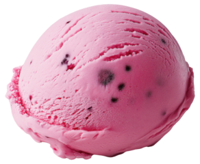 Pink berry-flavored ice cream scoop with dark specks