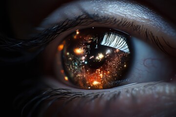 Naklejka premium Close-Up of a Human Eye Reflecting AI Data: A Glimpse into Intelligent Learning and Self-Discovery