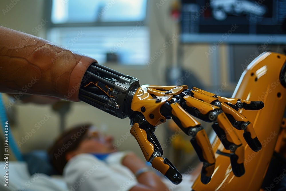 Aufkleber Innovative technology is on display as a person works on sophisticated prosthetic hand in a workshop, showcasing skill and precision in modern engineering