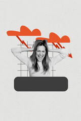 Composite trend artwork sketch image photo collage of young lady bad mood hand hold head scream...