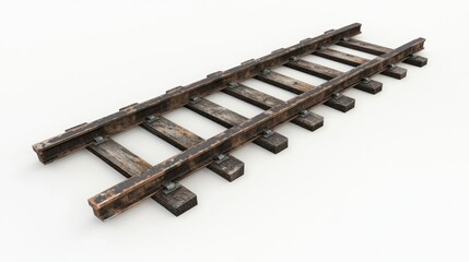 A section of worn wooden railway track, showcasing its structure and purpose in transport.