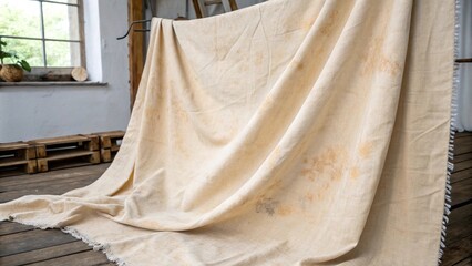 Faded watercolor marks on a beige linen fabric, delicate, soft, fabric, watercolor, hues