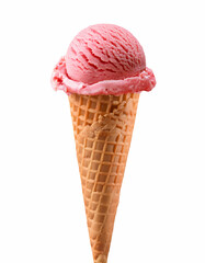 Delicious Strawberry Ice Cream in a Waffle Cone   Summer Treat  Sweet Dessert  Cold Food  