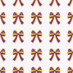 A seamless pattern with flat textured bows and ribbons