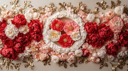Fototapeta premium Vibrant floral arrangement with an artistic touch, creating a beautiful backdrop for celebrations and events