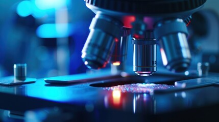 A macro view of AIpowered microscopes capturing highresolution images of cells and tissues aiding in groundbreaking medical discoveries.