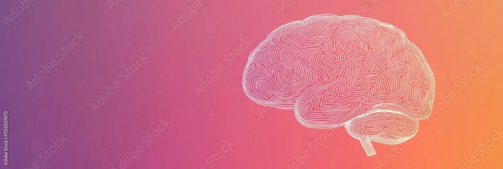 Leinwandbilder soft gradient background showcases a detailed doodle of a human brain made from thin white lines, pe
