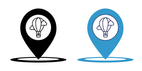 Map markers with hot air balloon icon, vector eps10 illustration