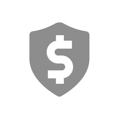 Financial security and protection, safe deposit vector. Investment safety, shield and dollar, money vector icon.
