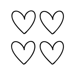 Cute four hearts love icon symbol valentines doodle hand drawn svg web like favourite black white outline