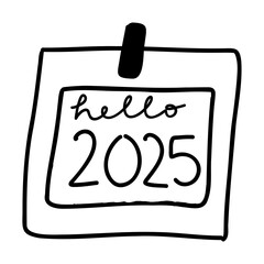 Hello 2025 calendar doodle cartoon hand drawn new year cute instant photo paper hanging svg transparent icon