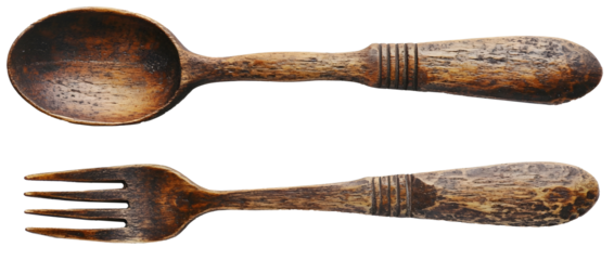 Isolated Handcrafted Wooden Spoon Fork Kitchen Utensils - No Background, Transparent PNG