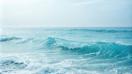Obraz premium Soft and calming blue gradient background with a subtle wave pattern, ideal for nature and outdoor themes, landscape, wave pattern, creative element, scenery