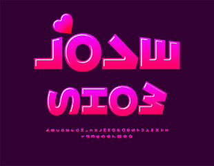 Vector romantic invitation Love Show. Pink Glossy Font. Rotated Alphabet Letters and Numbers set.