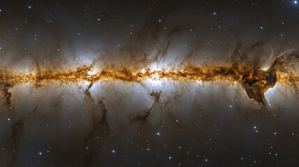 Stunning Cosmic View of a Spiraling Galaxy Displaying Dramatic Dust Lanes and Glowing Star Clusters Captured in High-Resolution Deep Space Imagery