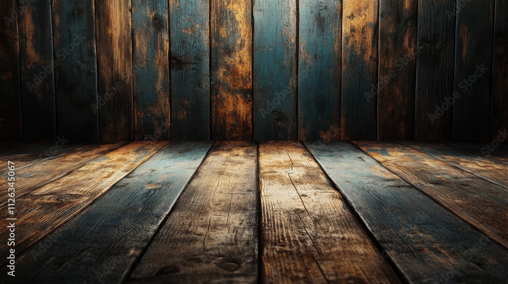 Poster rustic wooden backdrop illuminated by soft light creates a warm and inviting atmosphere for creative