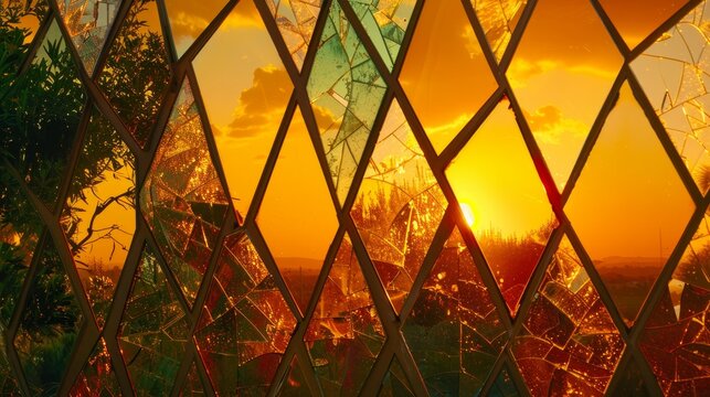 A mirror shattering into shards, each reflecting a unique scene or alternate reality - Powered by Adobe