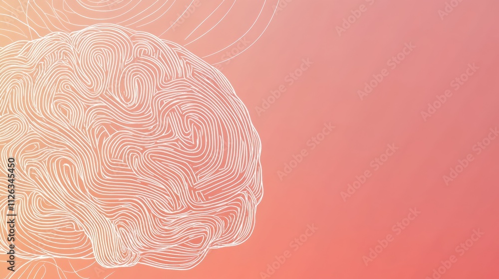 Aufkleber doodle of a human brain created with thin white lines against a soft gradient background, designed f