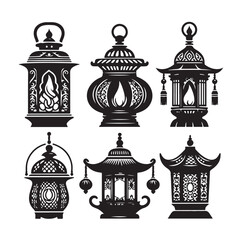 Lantern set silhouette vector illustration